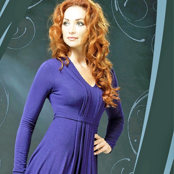PARTY DRESS VIOLET LONG SLEEVE MADE IN EUROPE - Picture 1 of 2